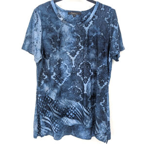 Calessa Shirt Womens Large Blue‎ Velvet Burnout Stretch Top